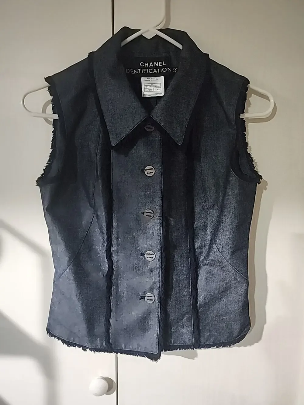 Vintage Chanel Women's Denim Vest In Excellent Pre-Owned. No callouts. Size 36